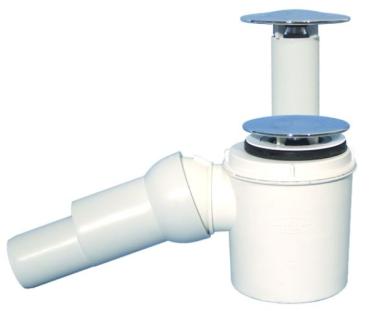 Brausetassensiphon DN50/40x6/4" waagrecht mit herausziehbarem Standrohr, Kugelgelenkanschluss und Abdeckplatte chrom d 75mm HL524